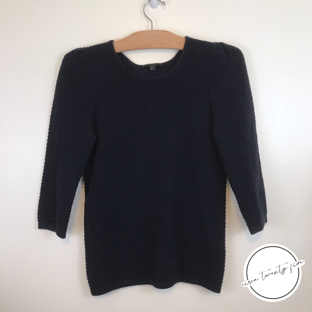 COS Cotton Cap Sleeve Knit Sweater Blue 3/4 Sleeve